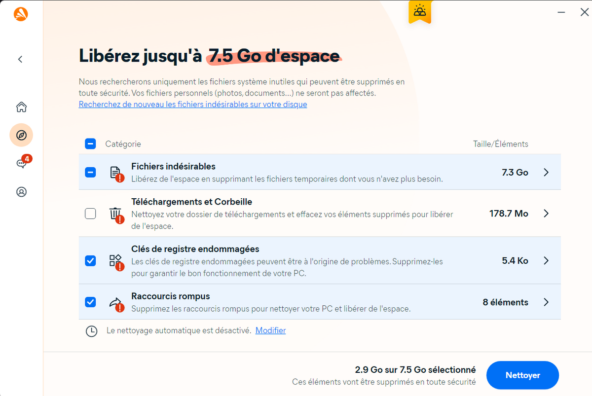 Avast One - Nettoyage disque