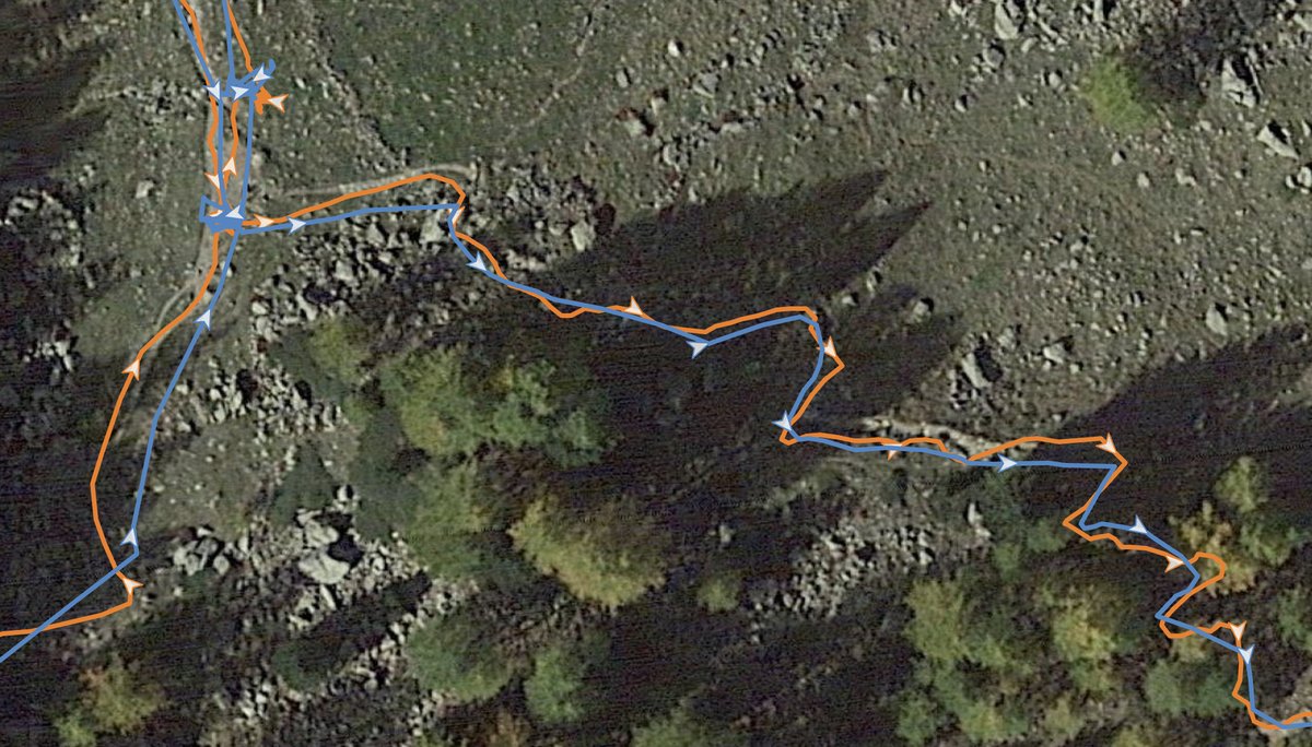 En bleu, la trace de la Garmin Venu 3 (multi-GNSS) ; en orange, celle de la Garmin Epix Pro (multi-GNSS double fréquence) © Fabien Pionneau pour Clubic