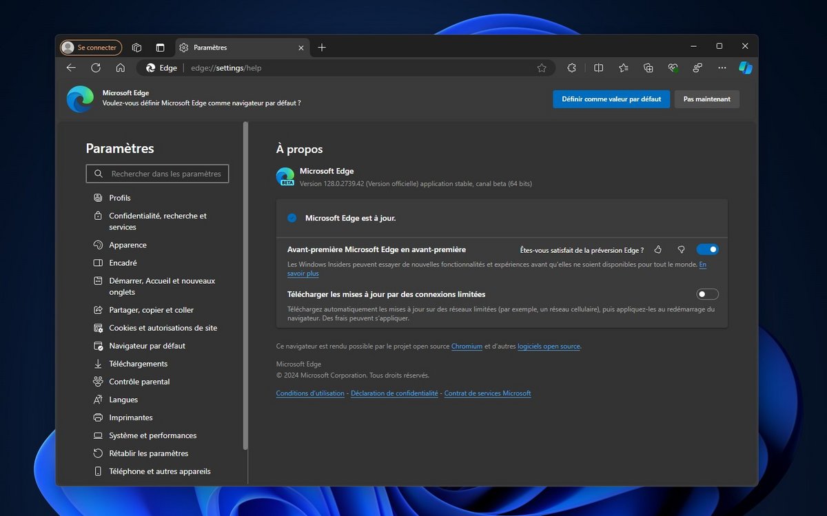 La mise à jour 128 est automatiquement installée au redémarrage de Microsoft Edge © Clubic
