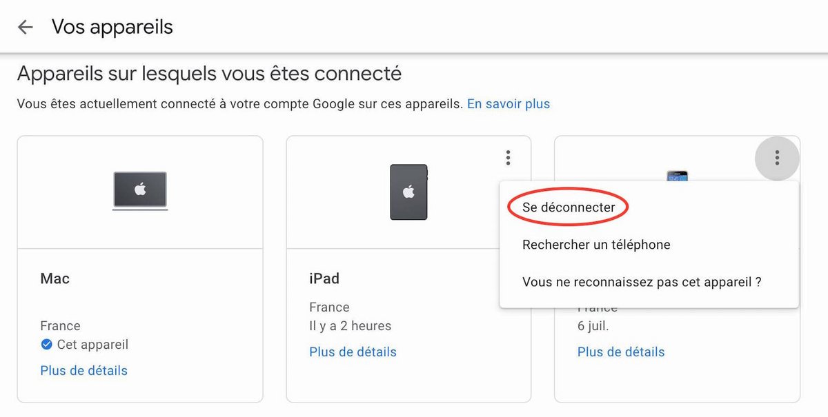 gestion appareils compte Google