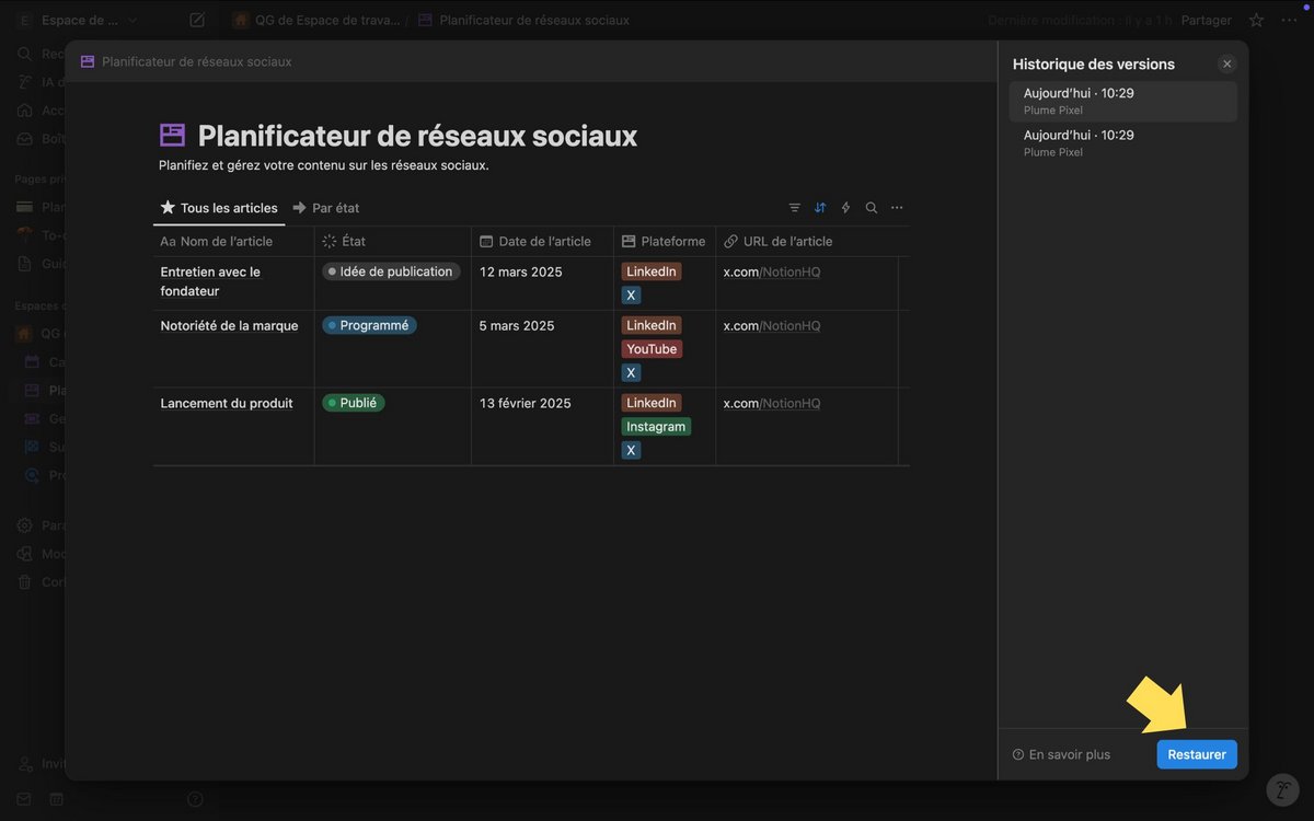 Restaurez une ancienne version de document © Notion