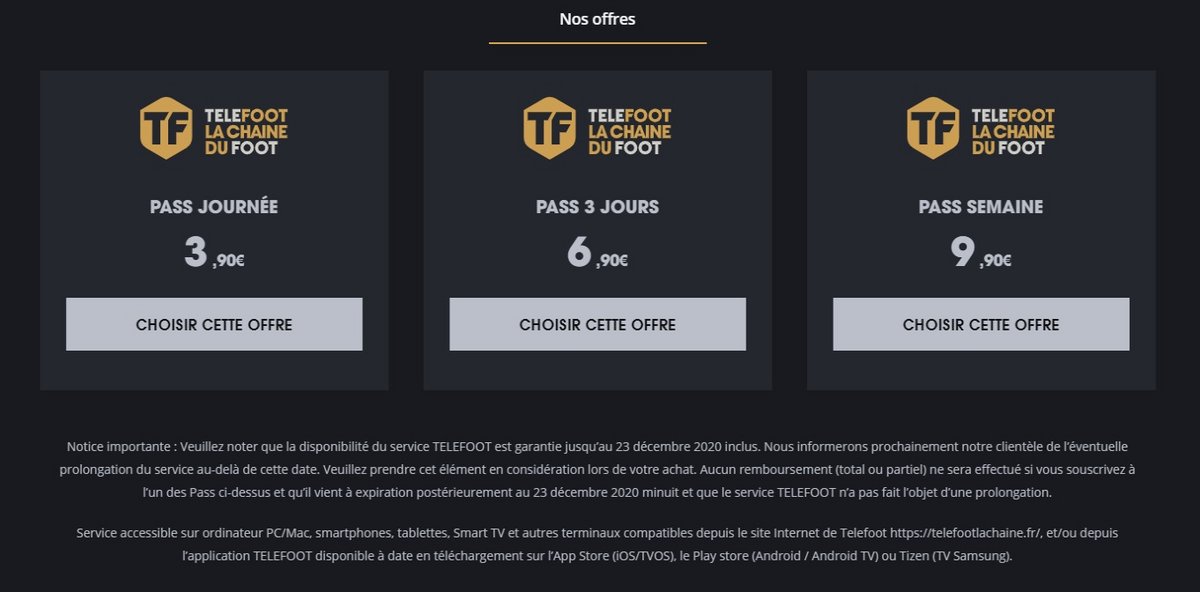 Capture d'écran du site Téléfoot, le 14 décembre 2020