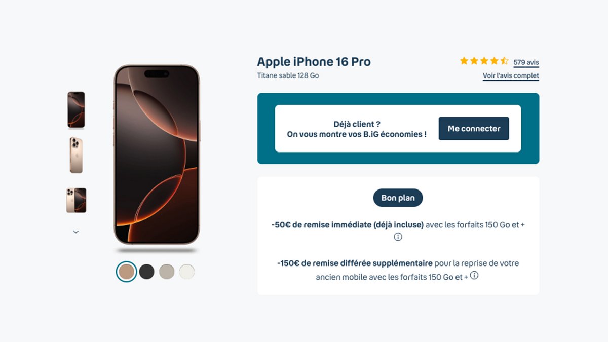 Jusqu'à 200€ de remise sur l'iPhone 16 Pro