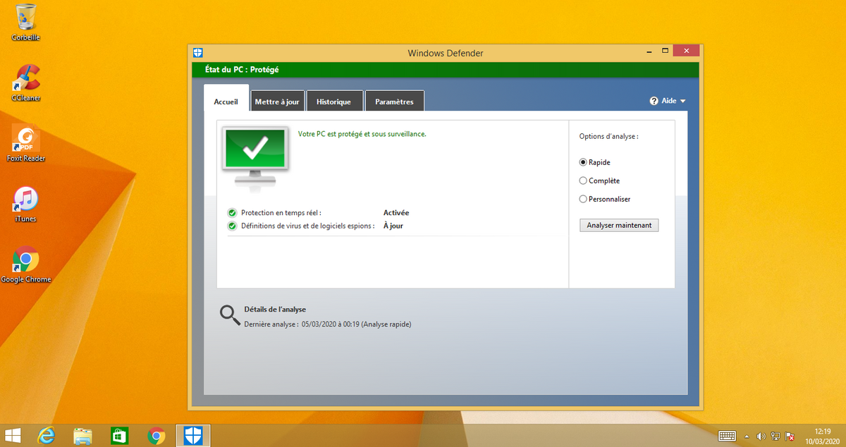 Accéder à Microsoft Defender sous Windows 8.1