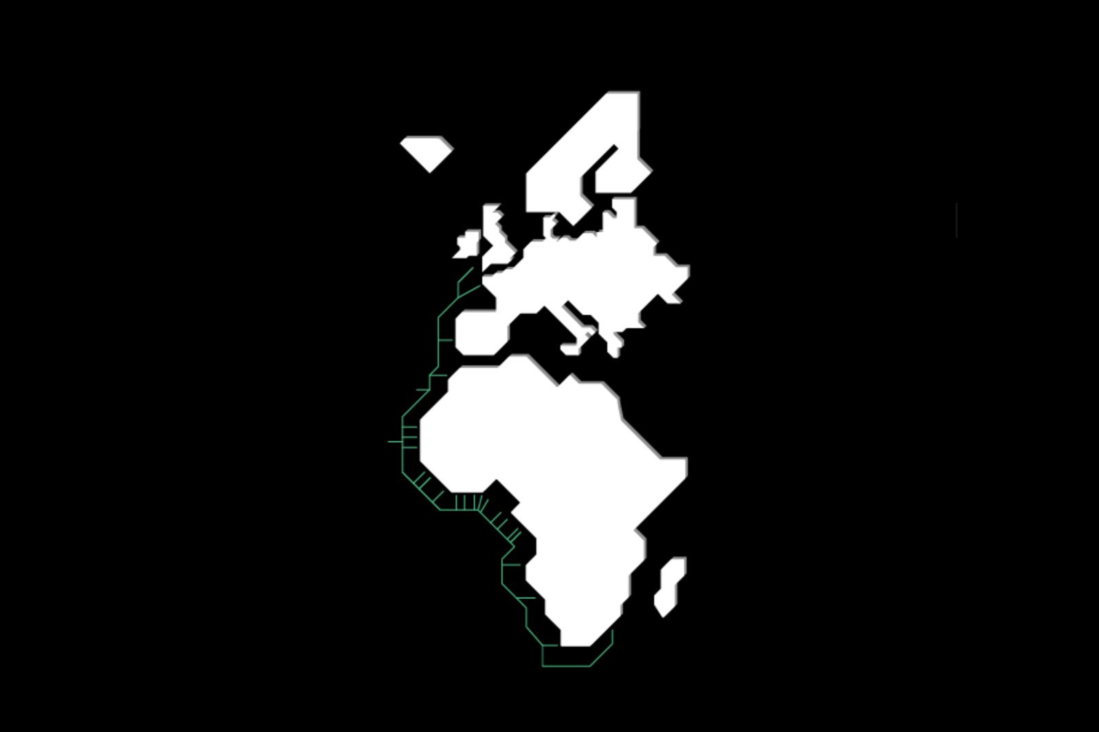 La carte du câble sous-marin Via Africa. En vert, son potentiel trajet. © Orange