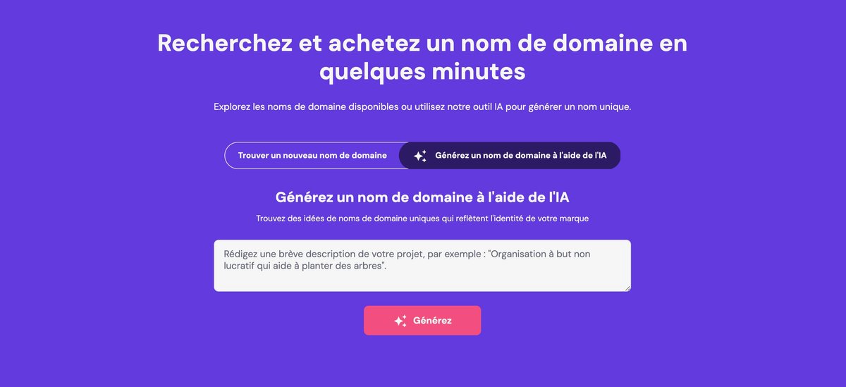 Un générateur de nom de domaine boosté à l'IA © Hostinger