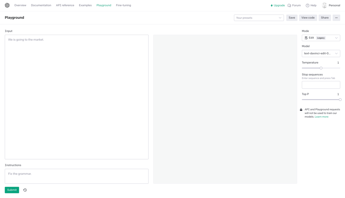 OpenAI API playground