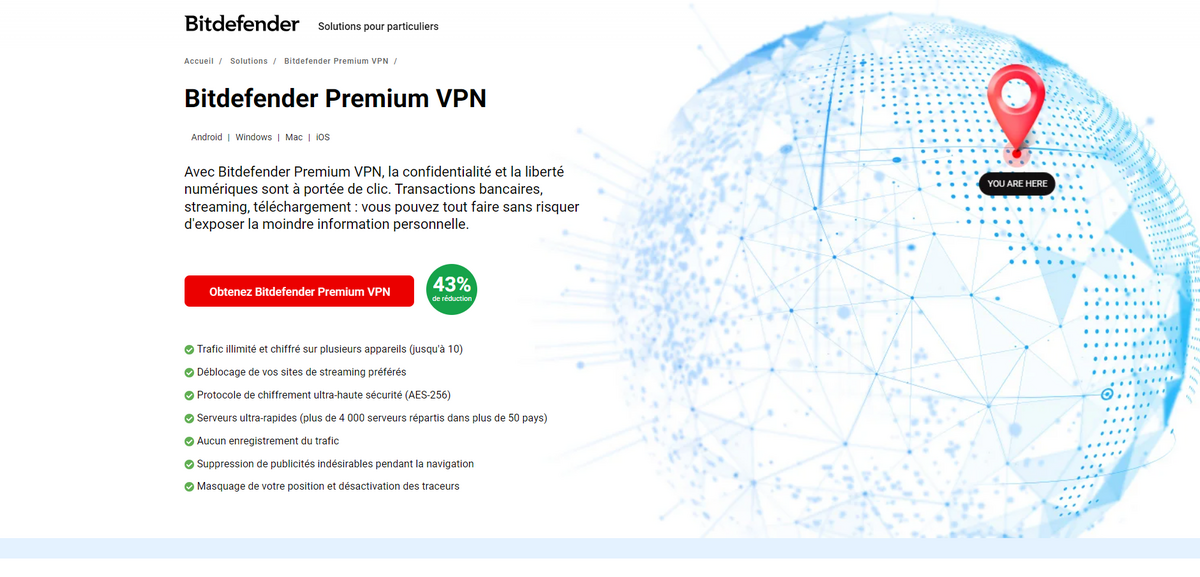 Accueil du site Bitdefender VPN © Bitdefender