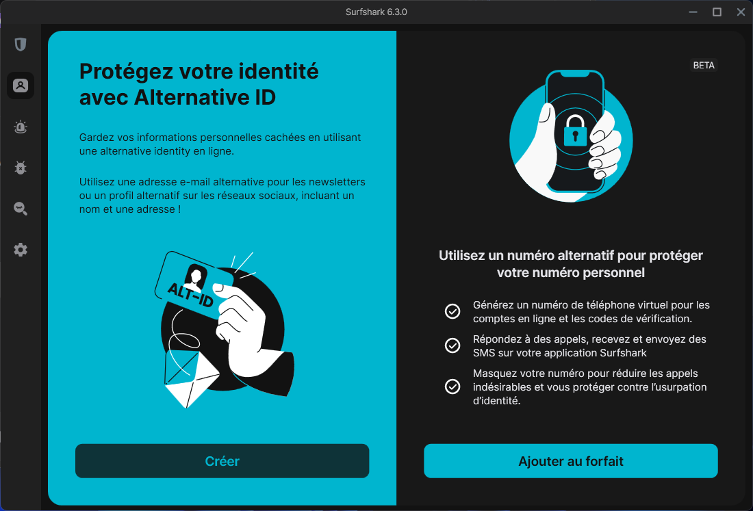 Surfshark VPN - Les réglages Alternative ID, à configrer depuis l'interface de gestion en ligne. © Clubic