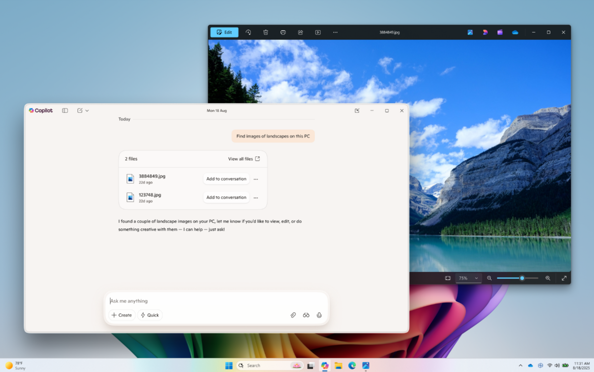 La recherche de fichiers sémantiques de Copilot dans Windows. © Microsoft