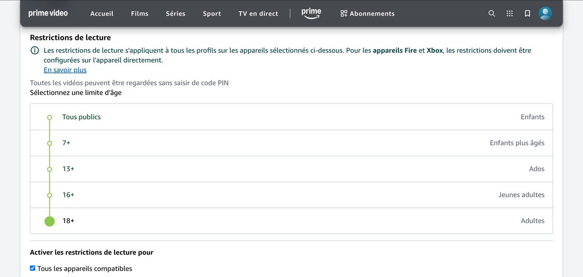 Choisissez une limite d'âge pour votre compte © Amazon