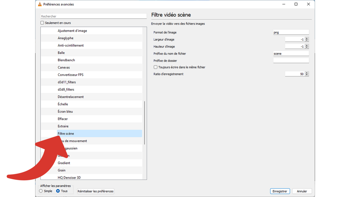 Ouvrir la configuration du filtre de scène © Clubic