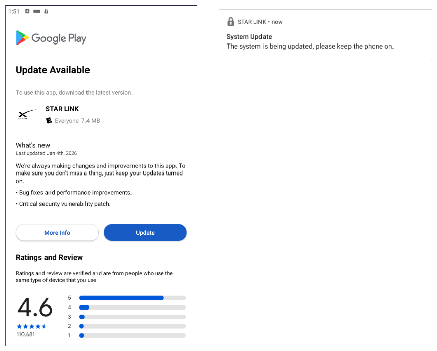 Un fois lancé, le malware exige immédiatement une mise à jour du leurre pour télécharger de nouveaux modules malveillants et obtenir des permissions étendues sur le smartphone compromis. © Securelist