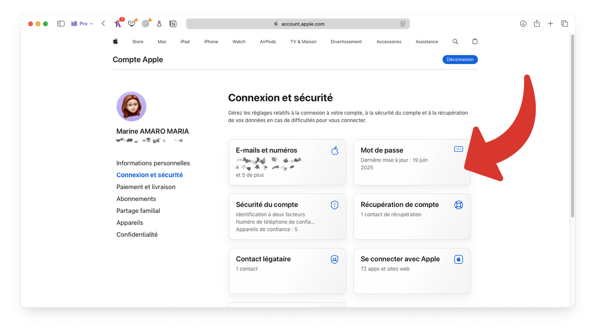 Accéder à la modification de mot de passe © Clubic