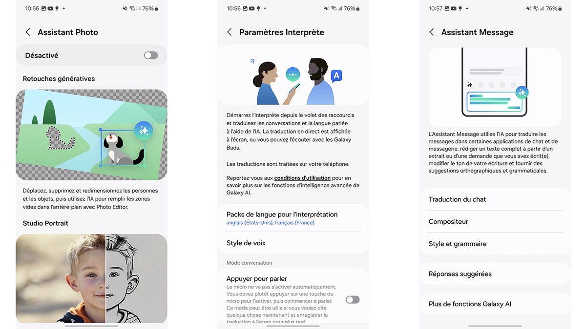 Toutes les fonctionnalités Galaxy AI sont au menu. © Pierre Crochart pour Clubic.com