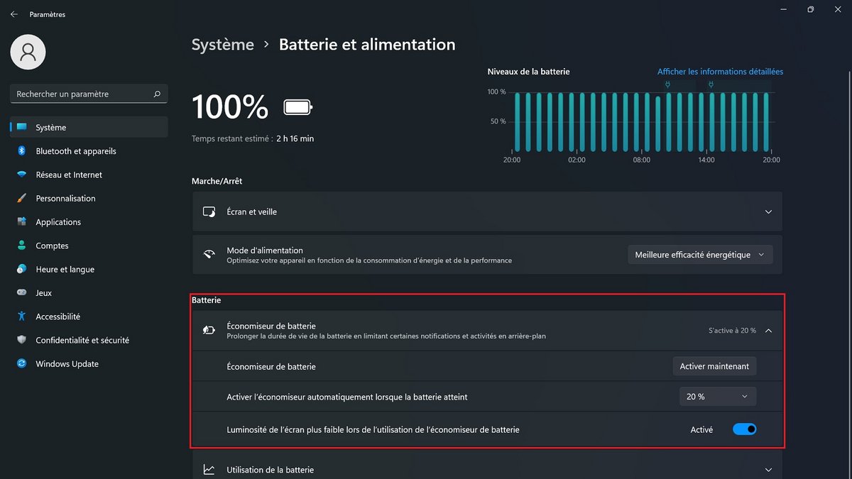 Windows 11 economiseur batterie