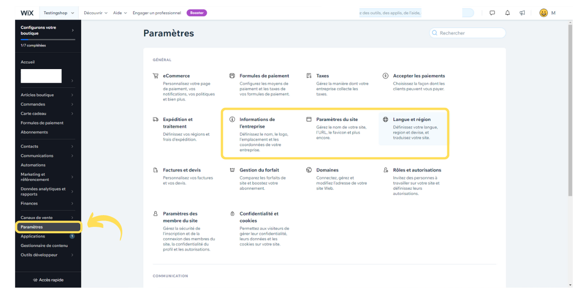 Wix - Paramétrage de son e-commerce