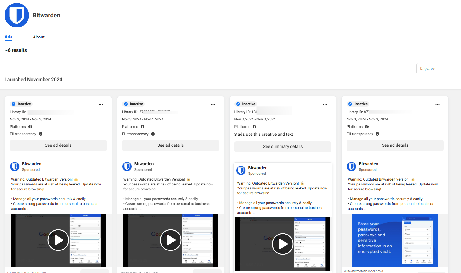 Les annonces de fausses mises à jour pour Bitwarden semblent plus vraies que nature © Bitdefender