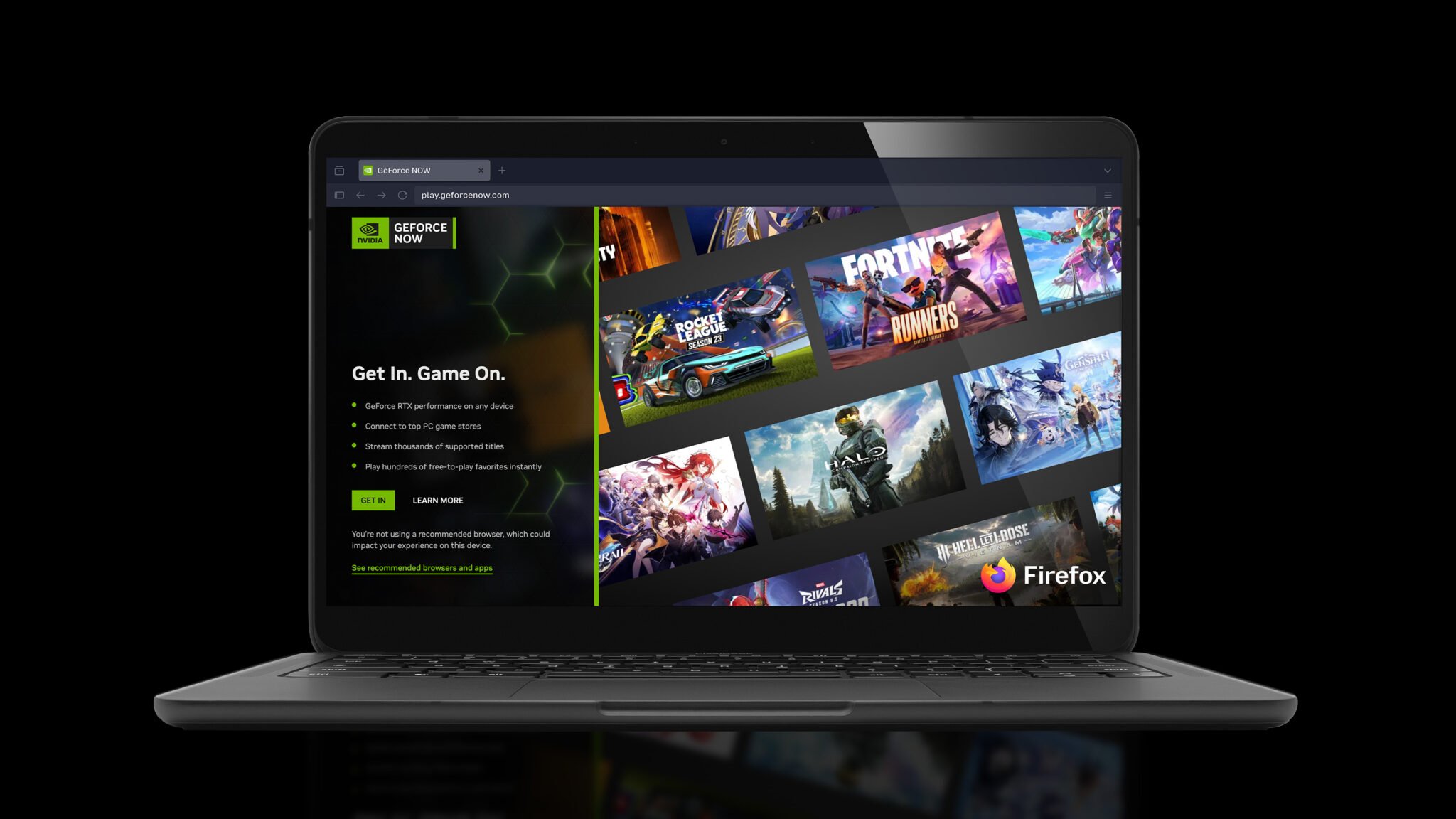 L'ambition de NVIDIA est soulignée par la compatibilité de GeForce NOW avec Firefox. © NVIDIA