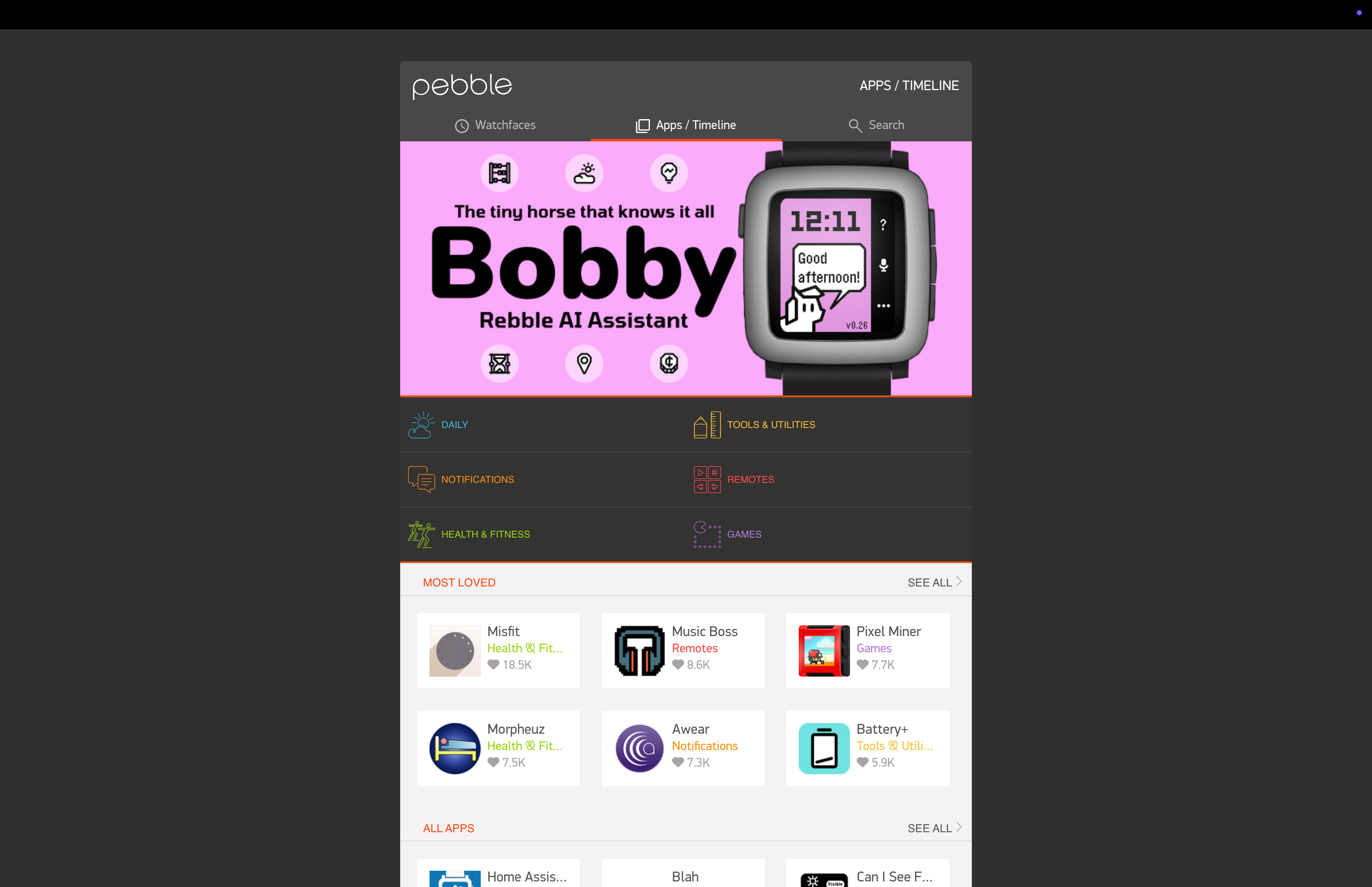 Pebble App Store - © Pebble/Clubic