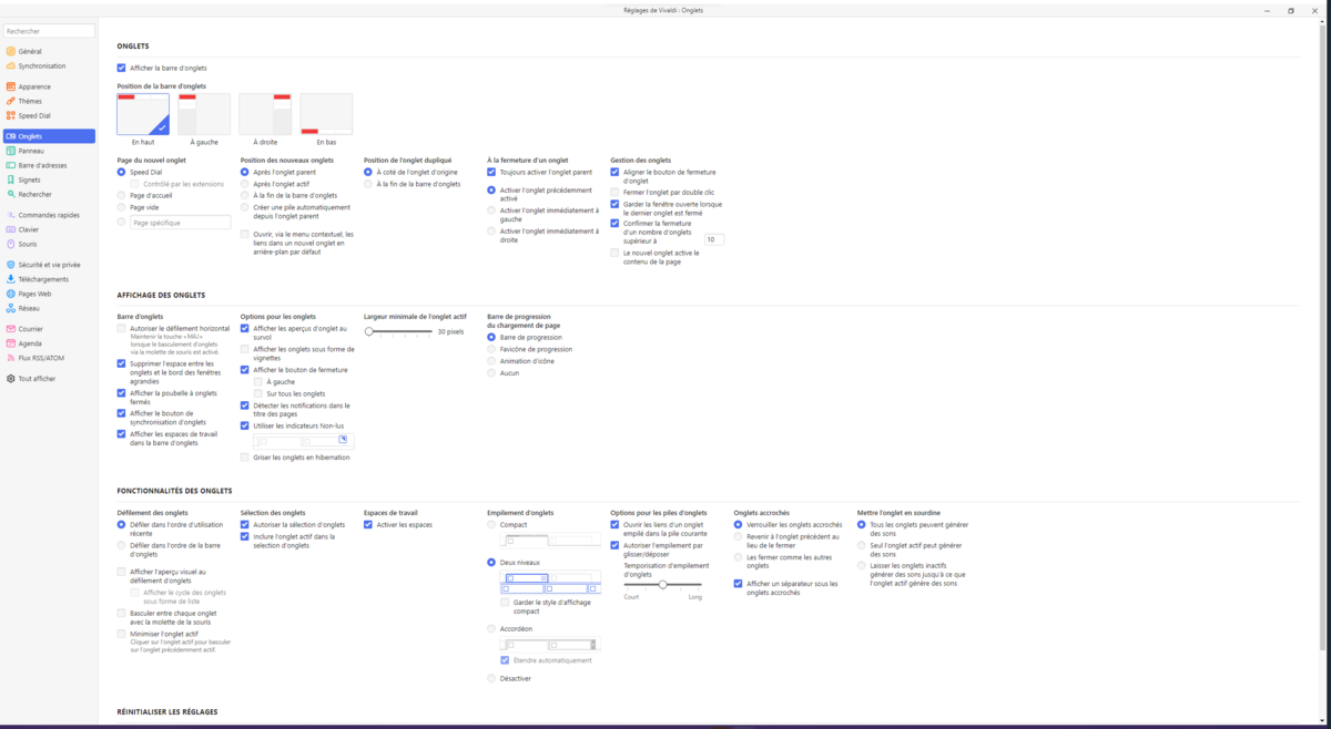 Vivaldi - Les paramètres des onglets