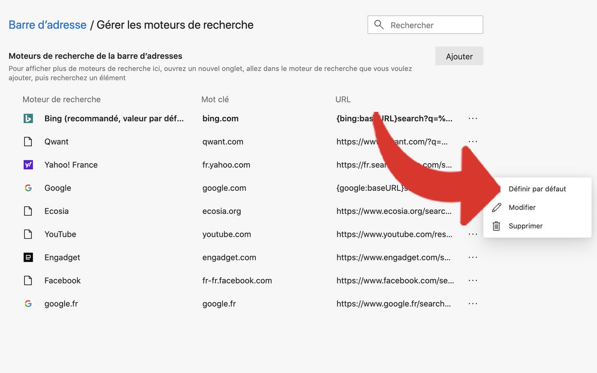 Tuto Changer moteur de recherche Edge