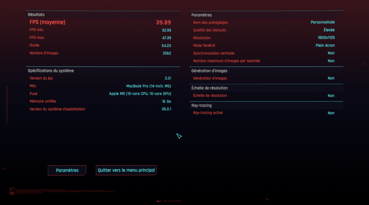 Cyberpunk 2077 en rastérisation et sans frame generation. © Clubic