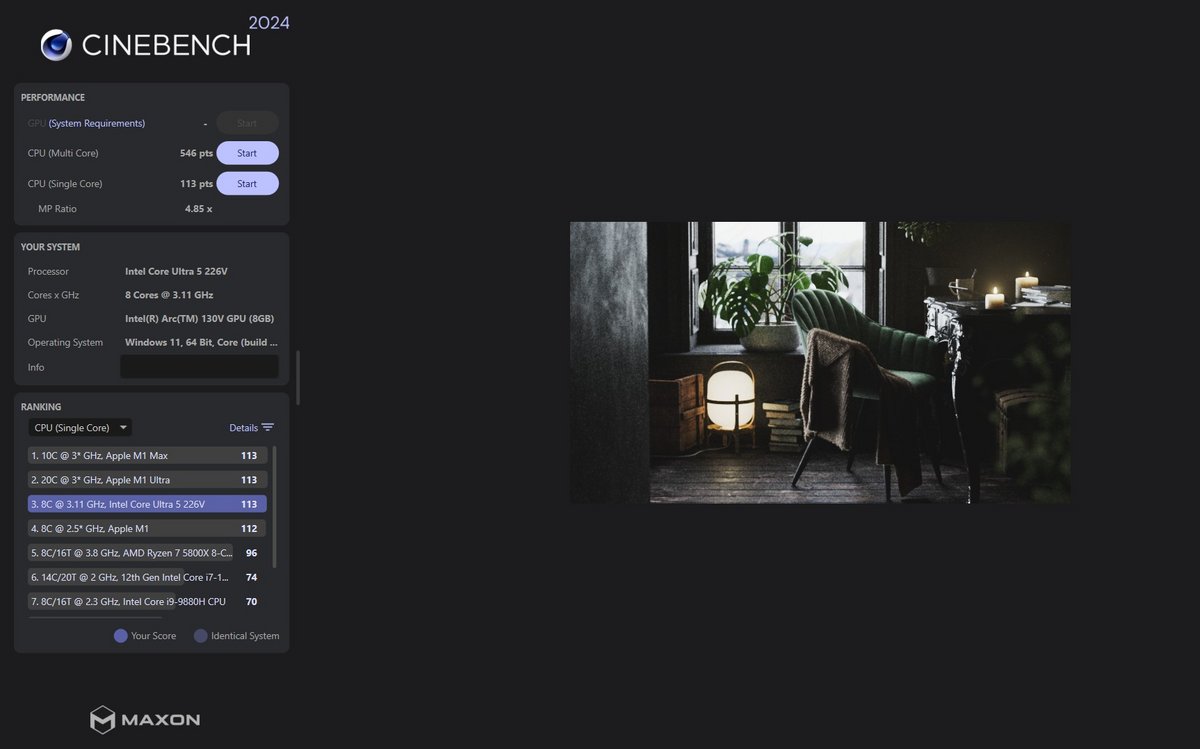 Résultats sur Cinebench R24. ©Clubic