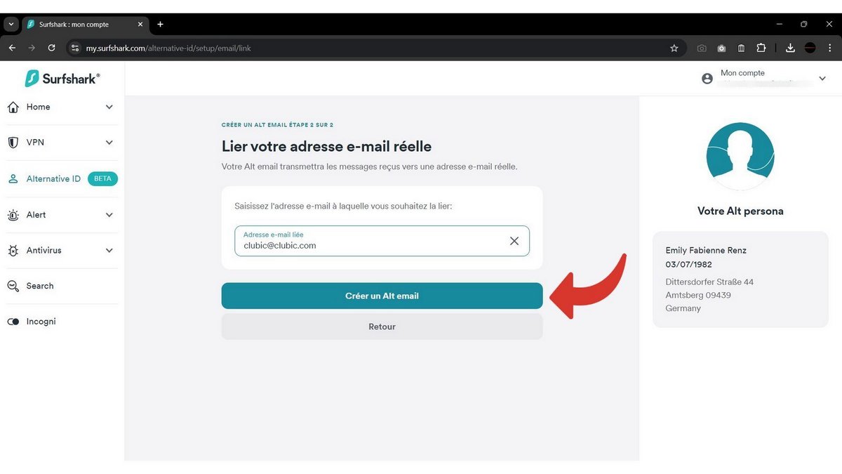 Renseignez l'adresse mail réelle vers laquelle doit renvoyer votre alias © Clubic