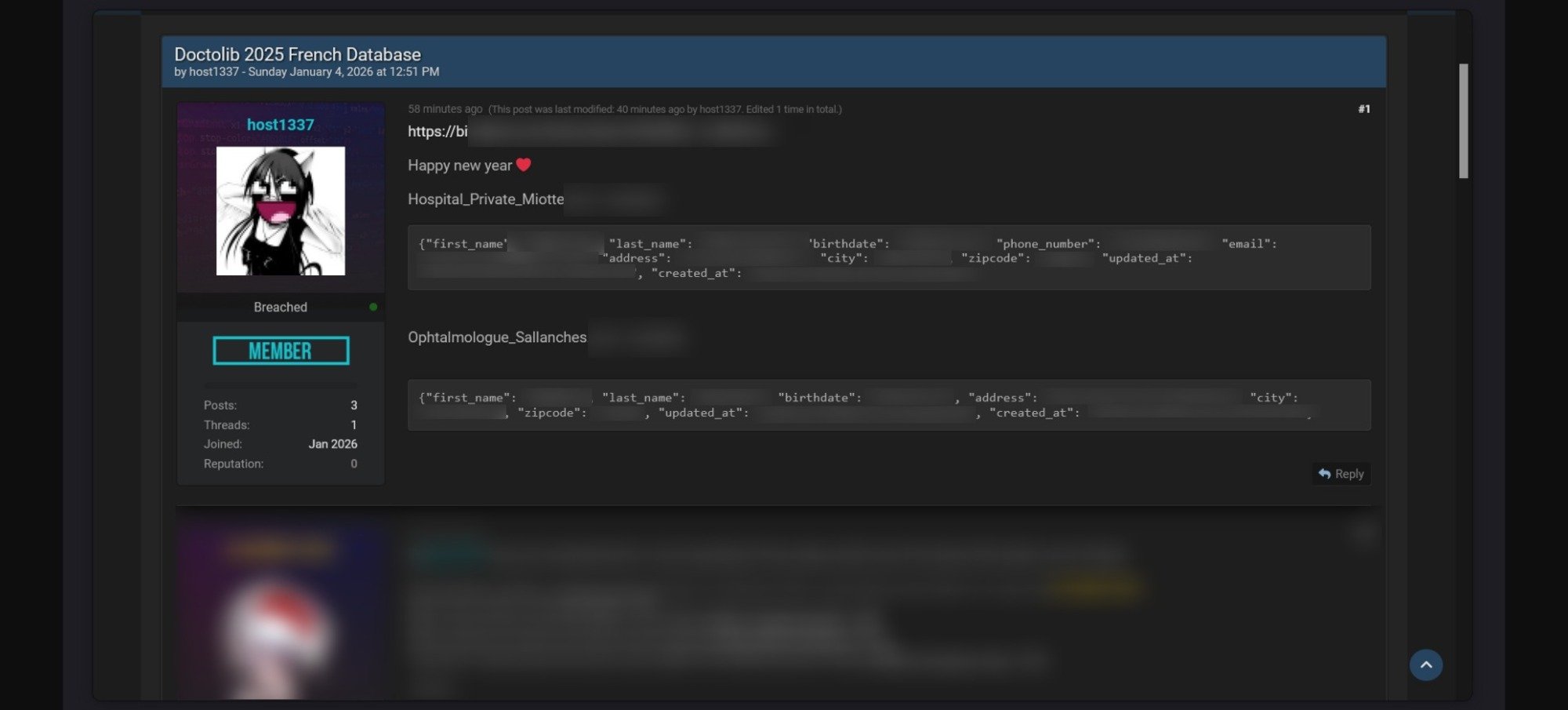 Les infos de santé détenues par le hacker. © Clubic