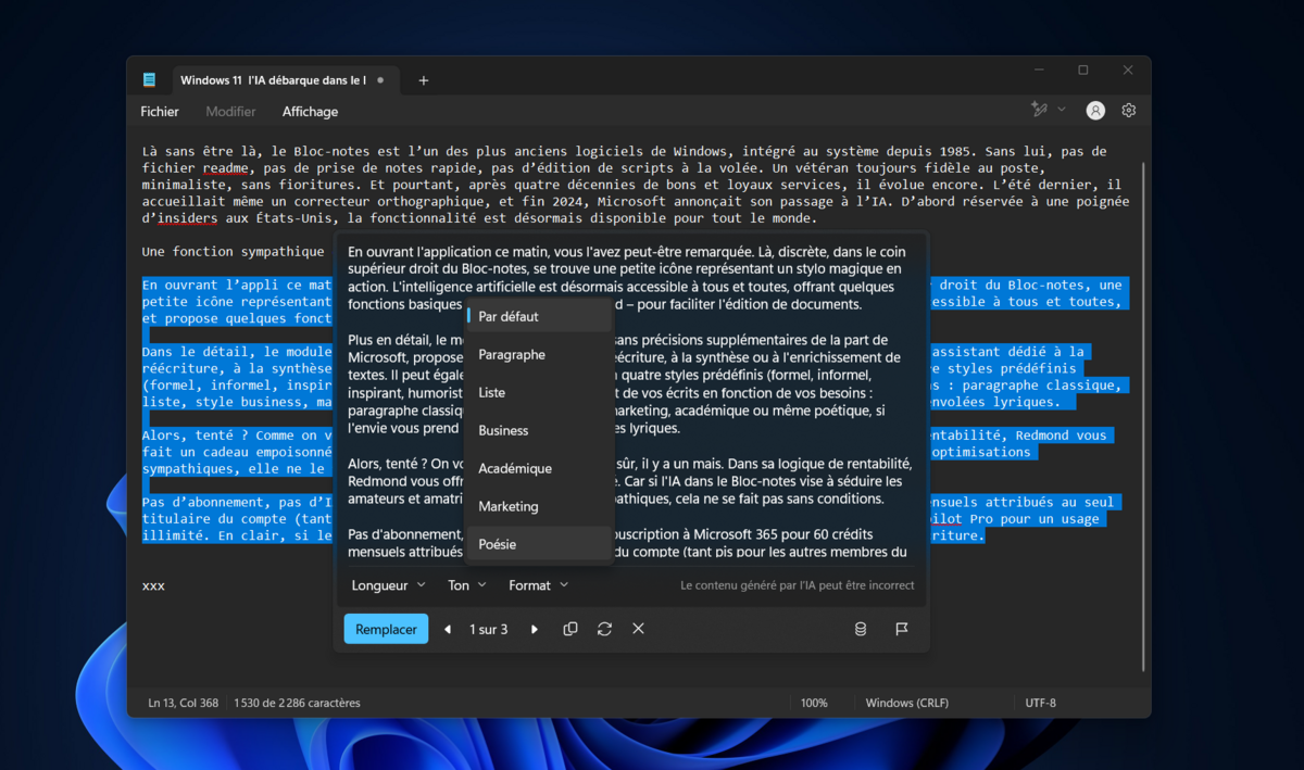 Windows 11 : Copilot débarque dans le Bloc-notes pour réécrire vos textes, mais il y a un piège © Clubic