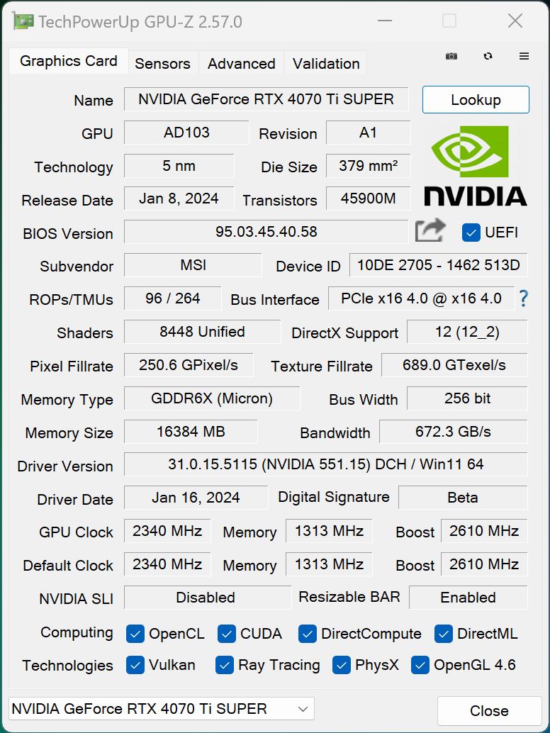 MSI Ventus 3X RTX 4070 Ti SUPER