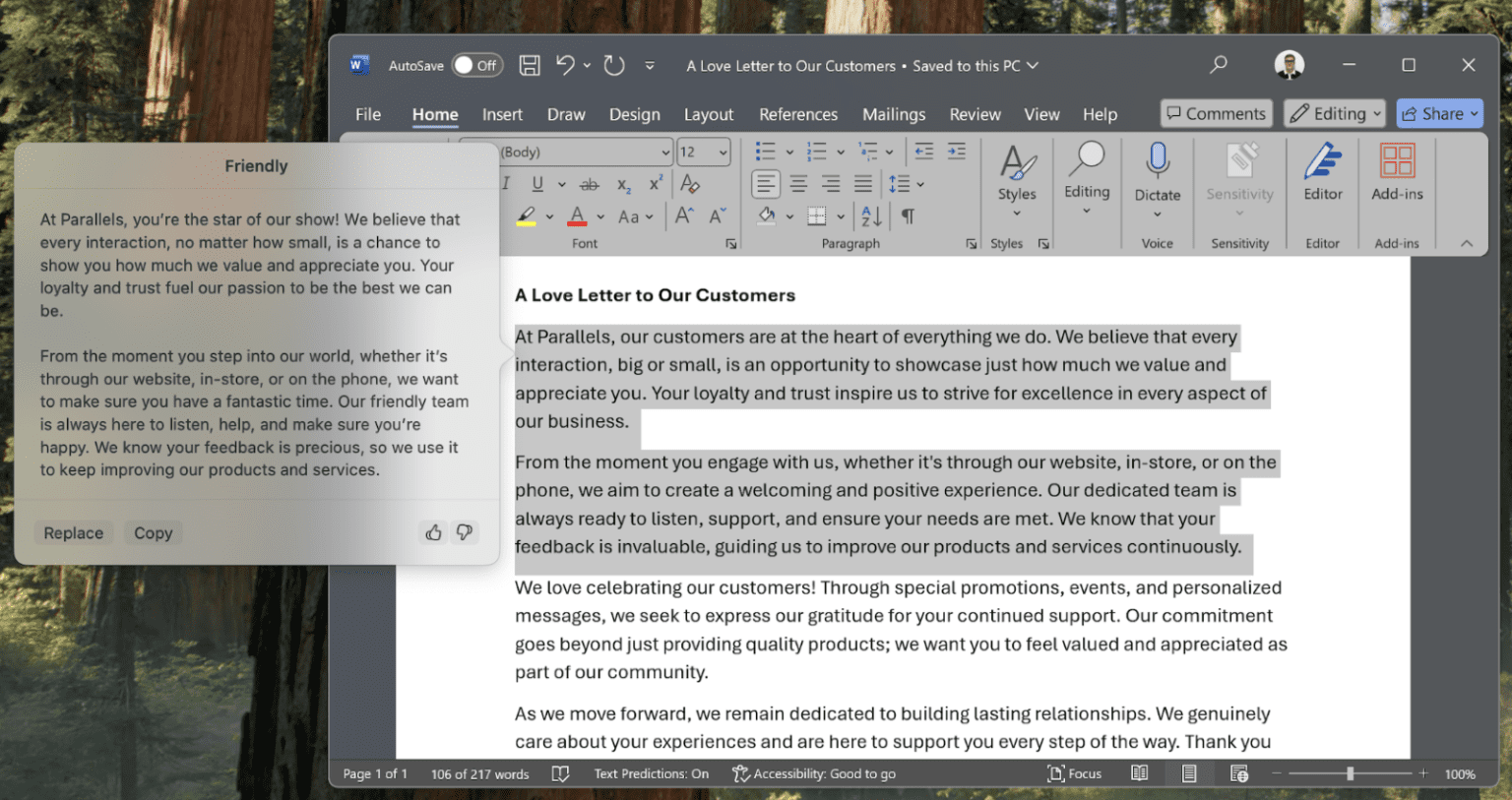 Apple Intelligence, dans Word, dans Windows 11 © Parallels 