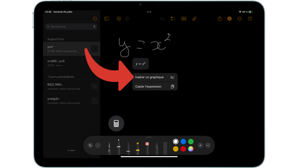 Insérer un graphique avec les notes mathématiques d'iPadOS 18 © Clubic