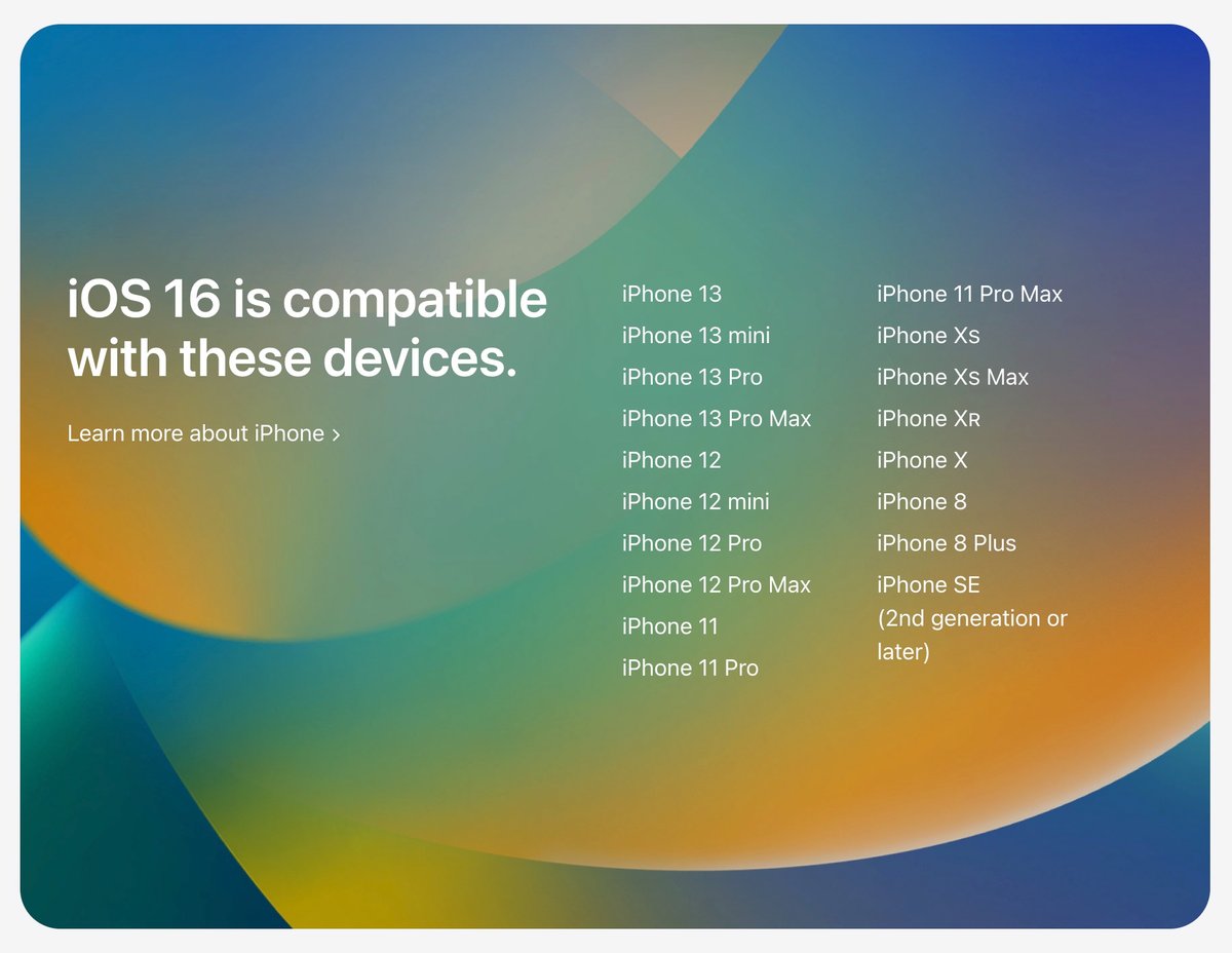 Liste des iPhone compatibles avec iOS 16 © Apple