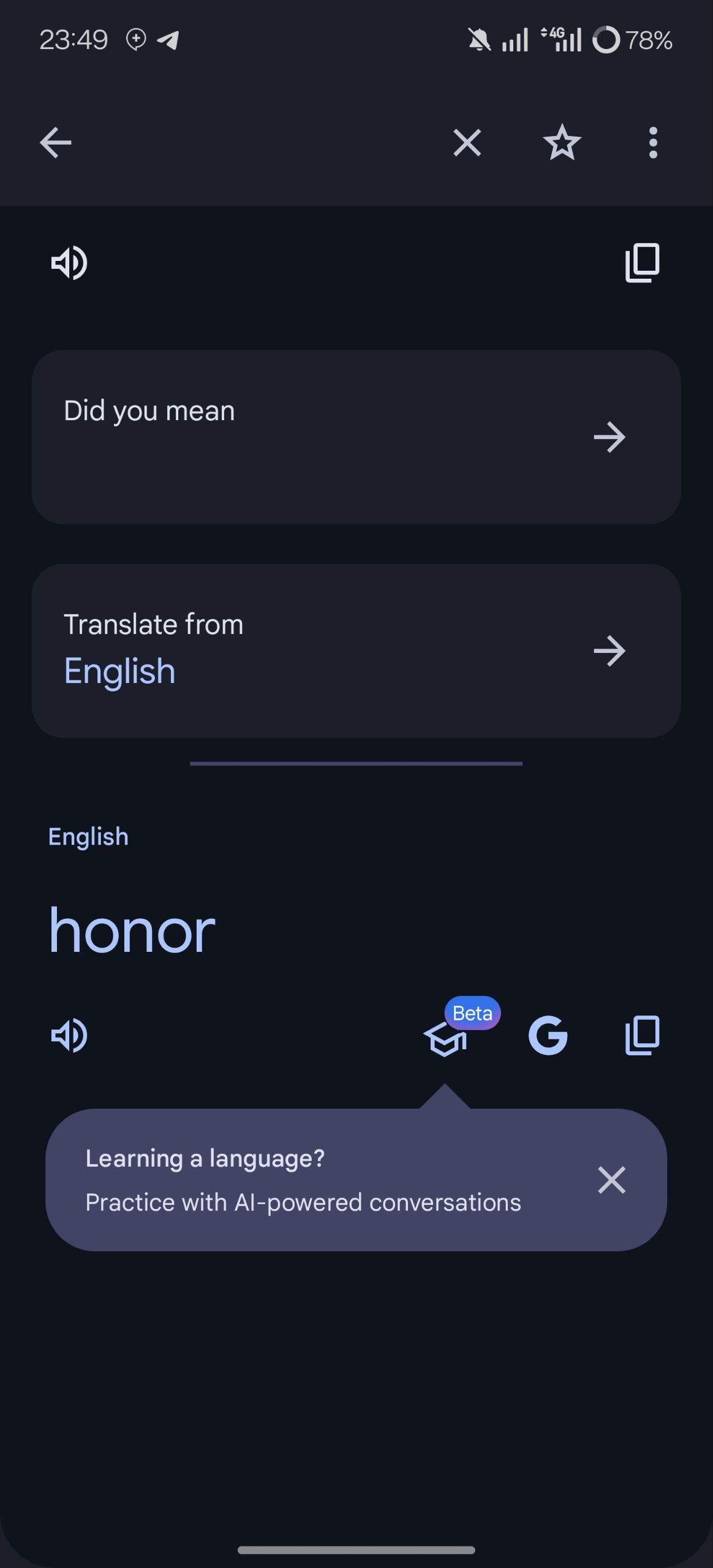 Voici où logera la fonctionnalité Practice de Google Traduction. © Mehrad via Telegram