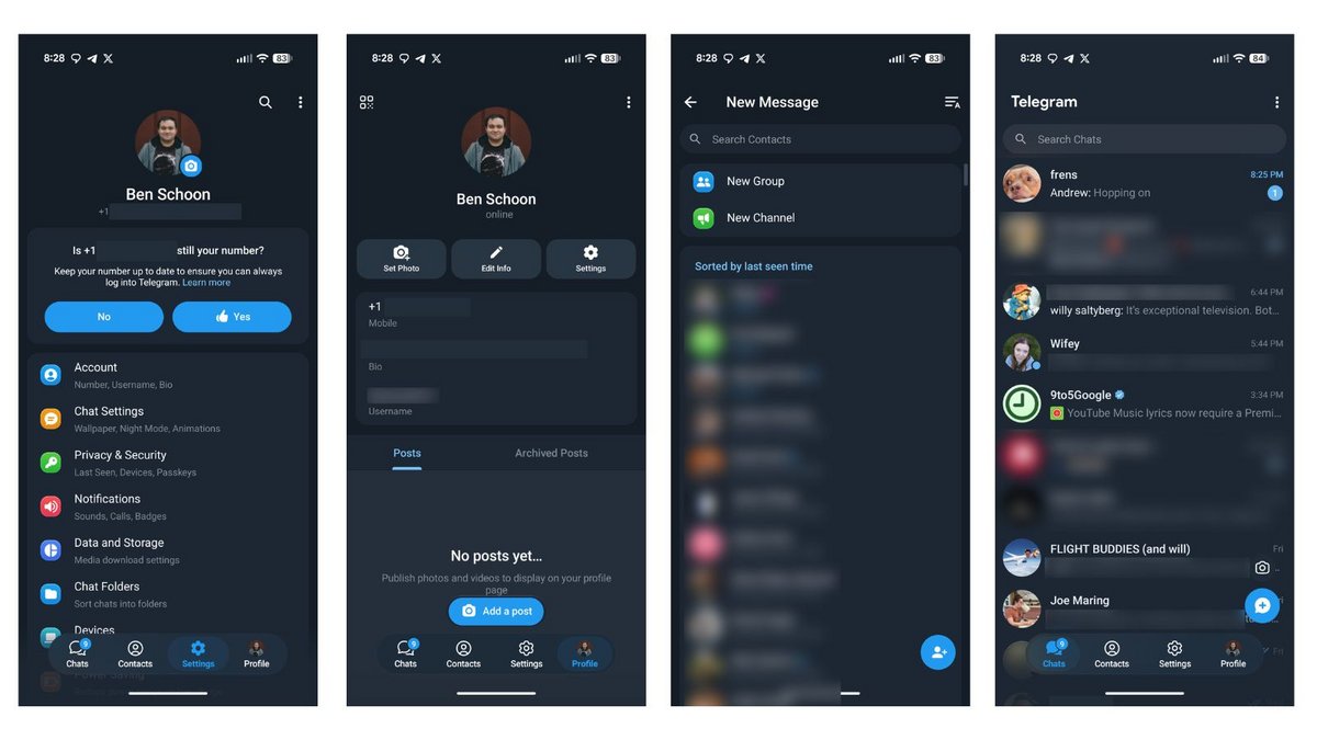 Le design Liquid Glass déployé dans la version Android de Telegram. ©Telegram / Ben Schoon / 9To5Google