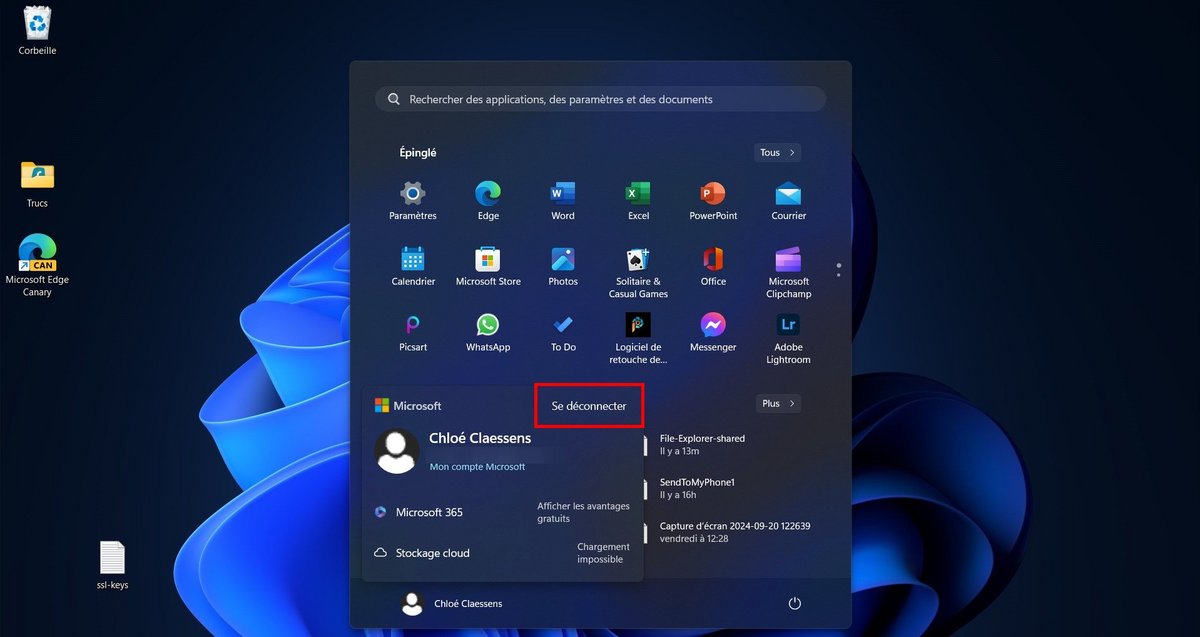 Le bouton de déconnexion est enfin disponible sur le gestionnaire du compte Microsoft intégré au menu Démarrer © Clubic