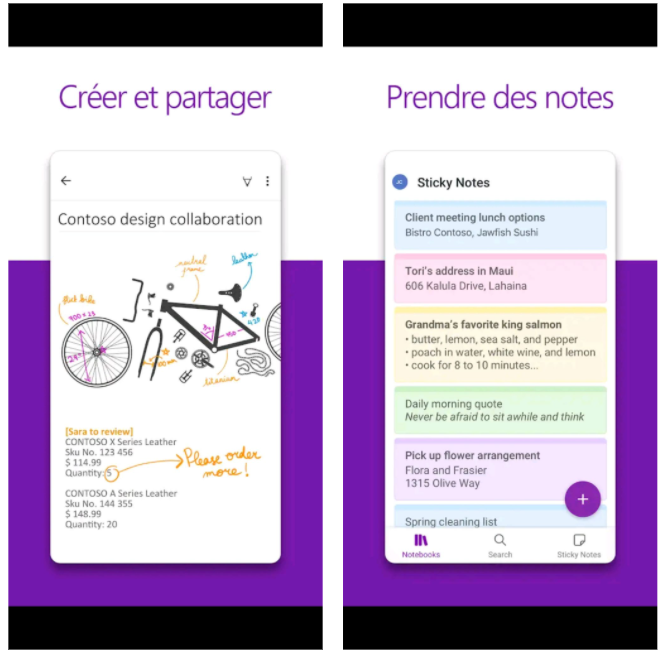 L'application permet une prise de notes modulable : dessin au doigt ou au stylet s'il est pris en charge, écriture manuscrite ou bien à l'aide du clavier du smartphone, entrée vocale, etc. © Microsoft