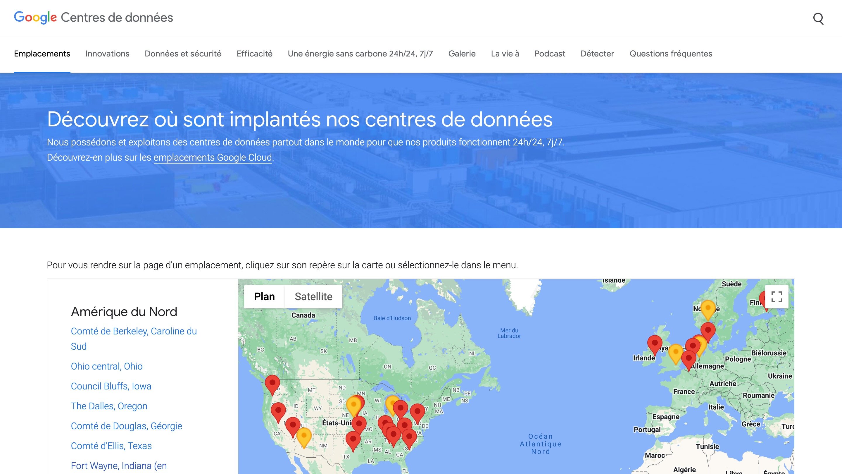 S'informer sur la localisation des centre de données Google © Google