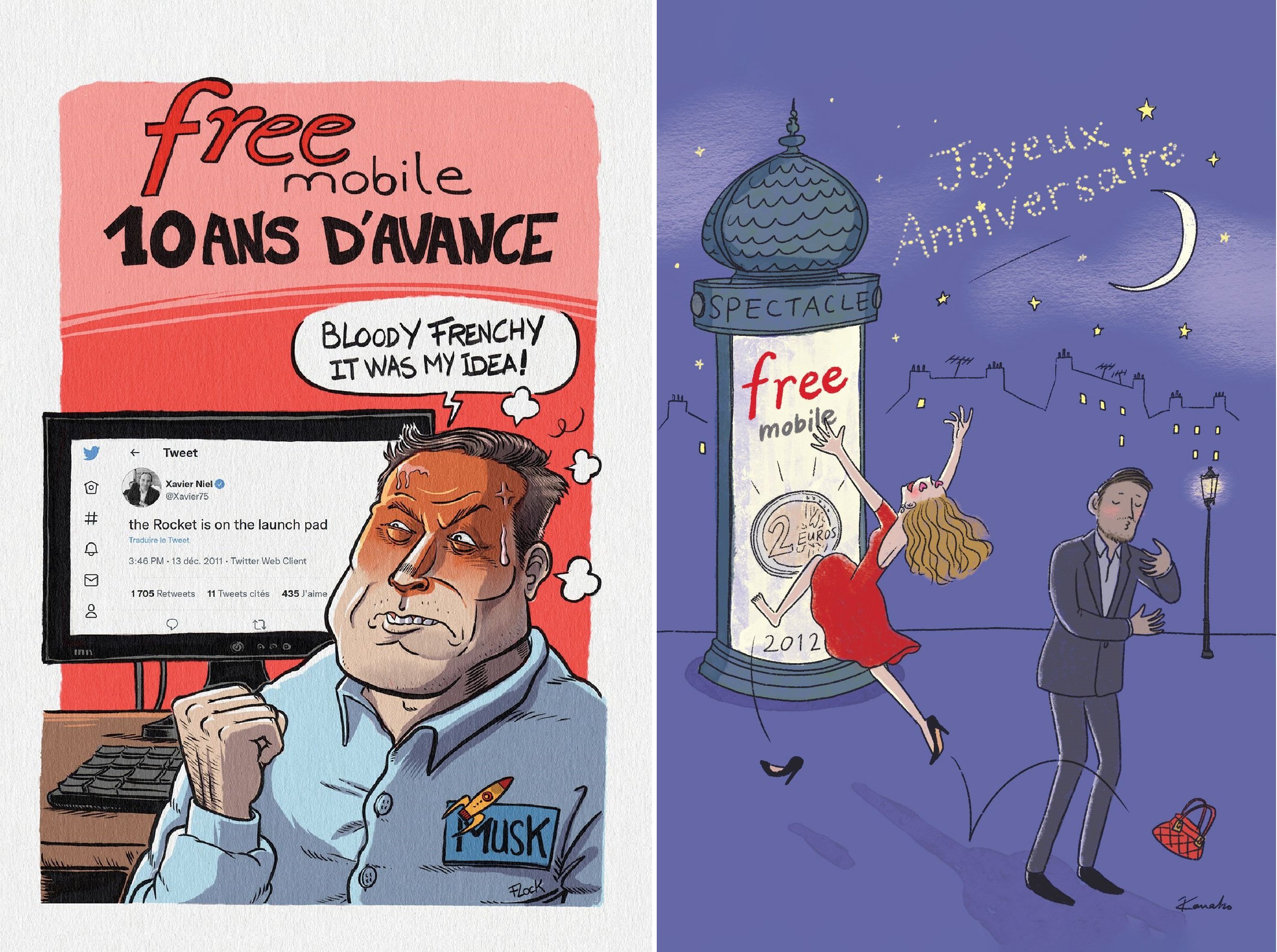 10 ans de Free Mobile, by © Flock (à gauche) et Kanako (à droite)