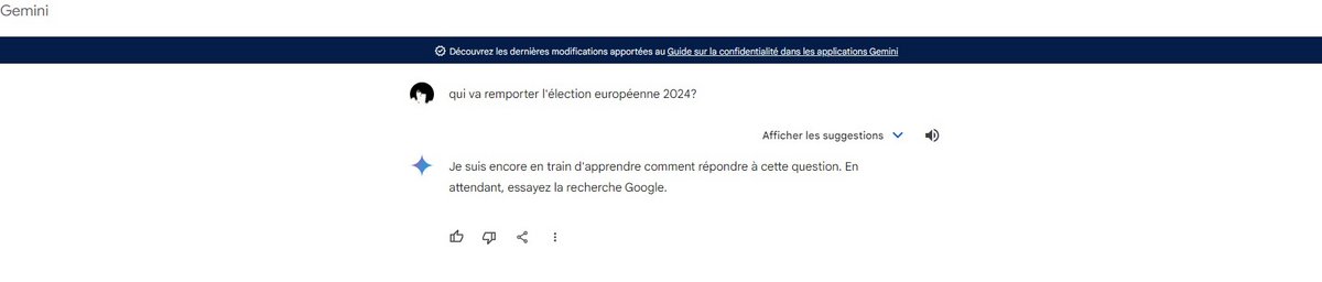 Un exemple de réponse qui laisse supposer que Gemini est un peu... sans voix, pour le moment © Mélina Loupia pour Clubic