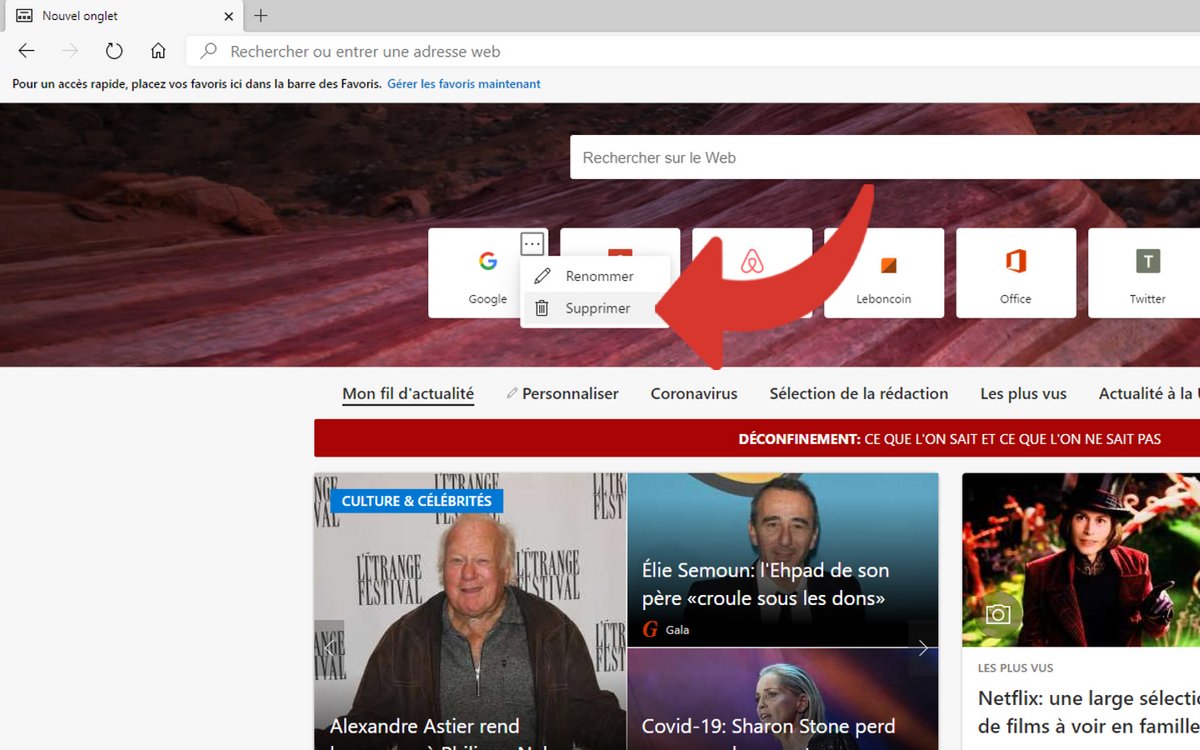 Supprimer sites fréquents Edge