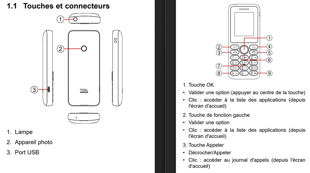Voici les touches et connecteurs du TCL 5041 © Capture d'écran Alexandre Boero / Clubic