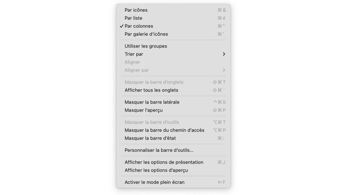 Menu "Présentation" du Finder © Clubic