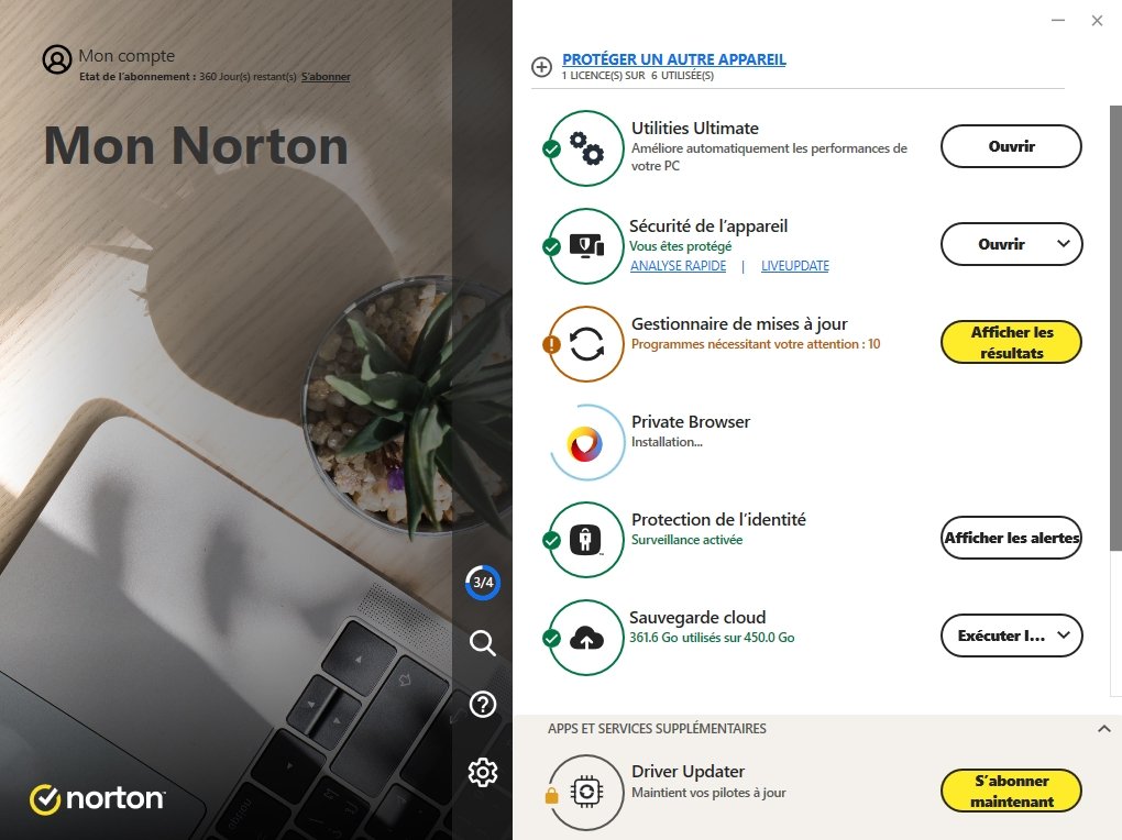 L'interface d'accueil de Norton Small Business