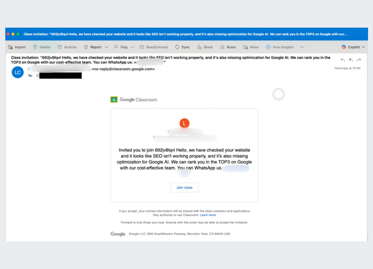 Et voici un second exemple d'e-mail de phishing © CheckPoint