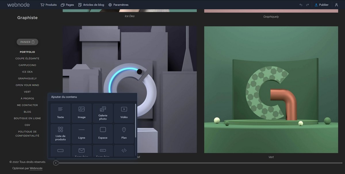 Webnode ajout de contenu