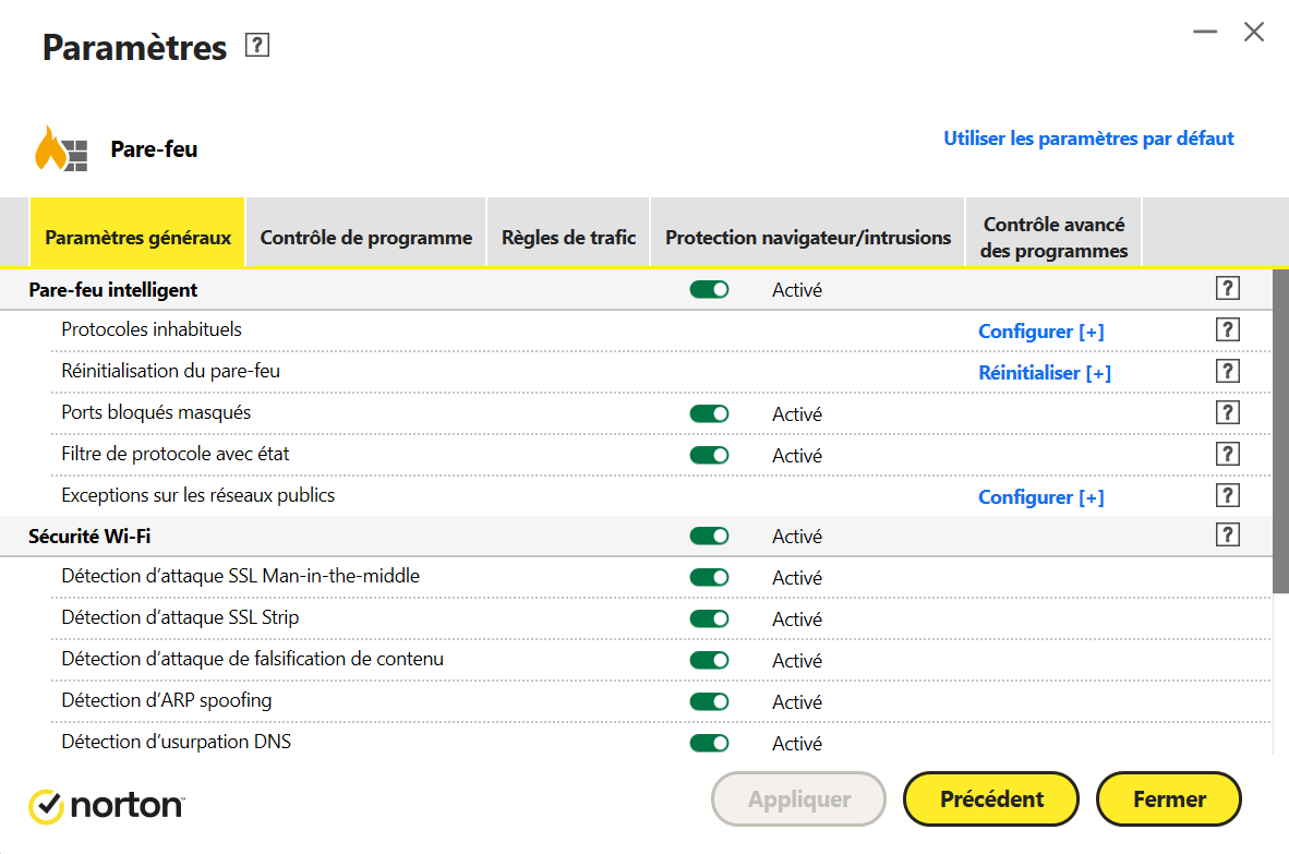 Pare-feu Norton 360 - Paramètres généraux