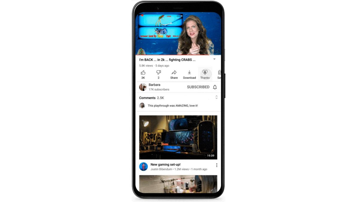 Le Super Thanks vient se glisser dans le menu des icônes déjà existant © YouTube